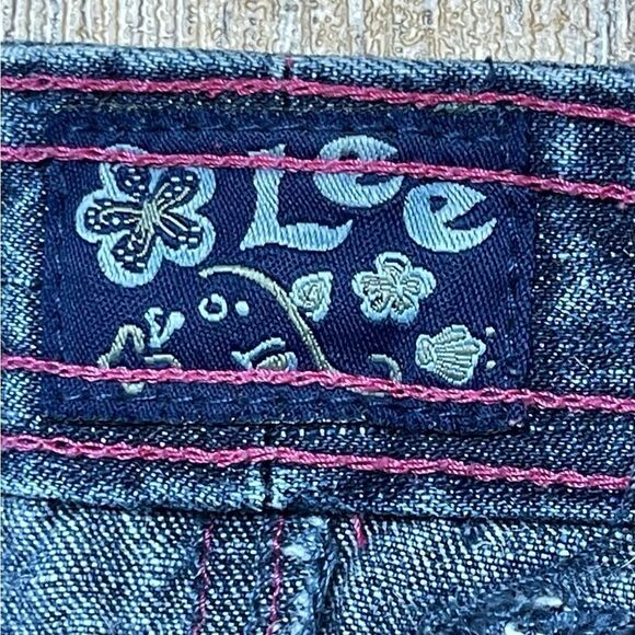 Vintage Lee Girls Size 6 Adjustable Waist Denim Jean Skirt Ruffle Flowers Lace - Picture 7 of 7